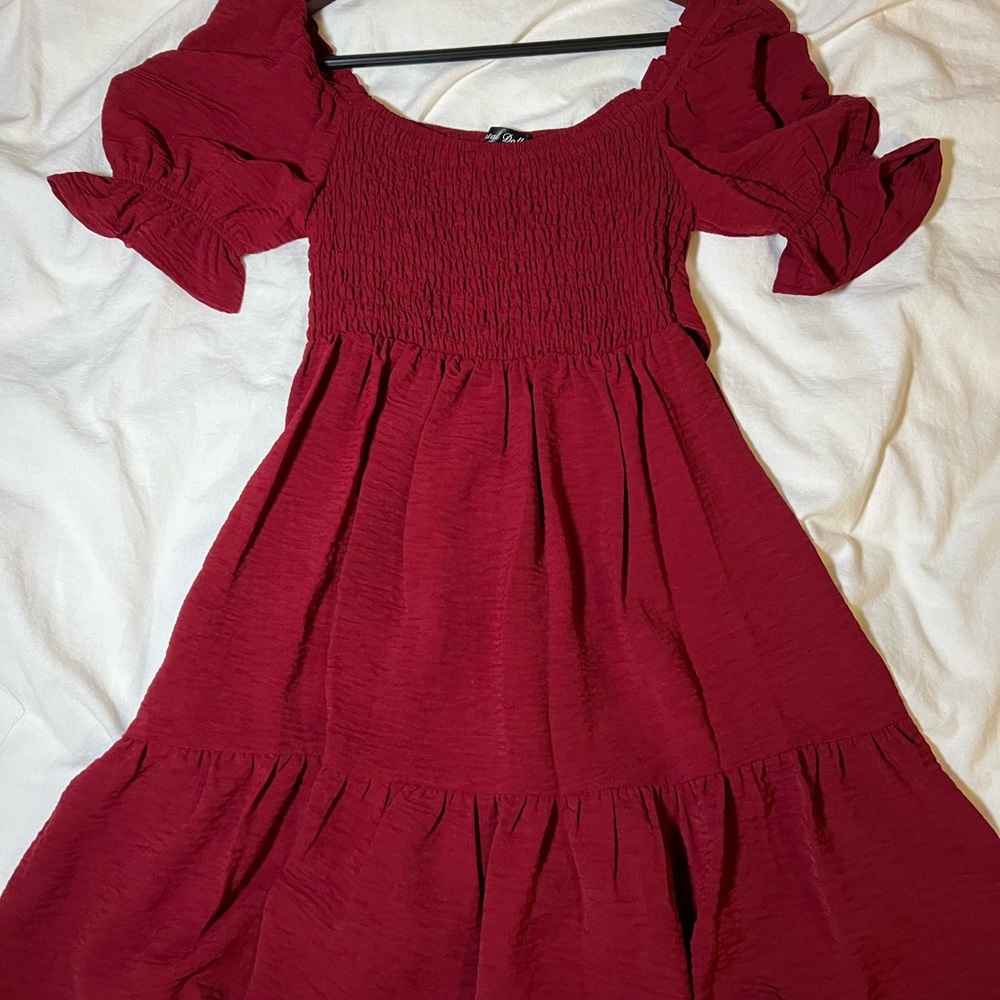 Beautiful smocked bodice puff sleeve fit and flare dress